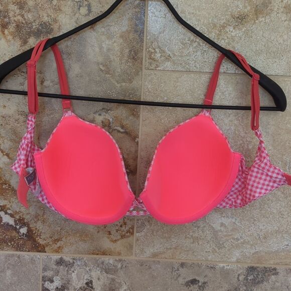 34DD Demi Pink and White Victoria's Secret Bra Colorful Bright Underwire - Picture 6 of 8